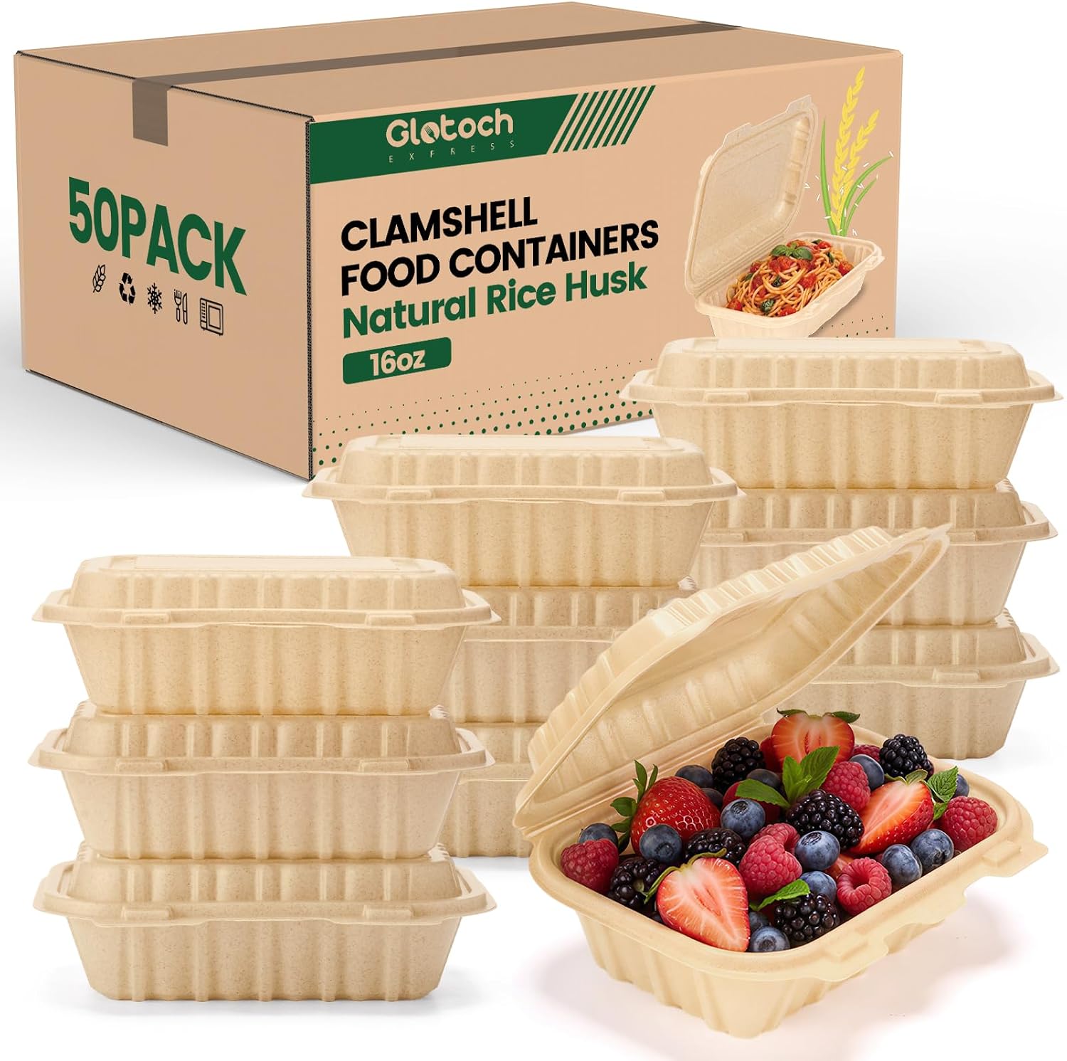 Meal Prep With Rice - 50 stuks 16oz clamshell afhaalkratjes, natuurlijke