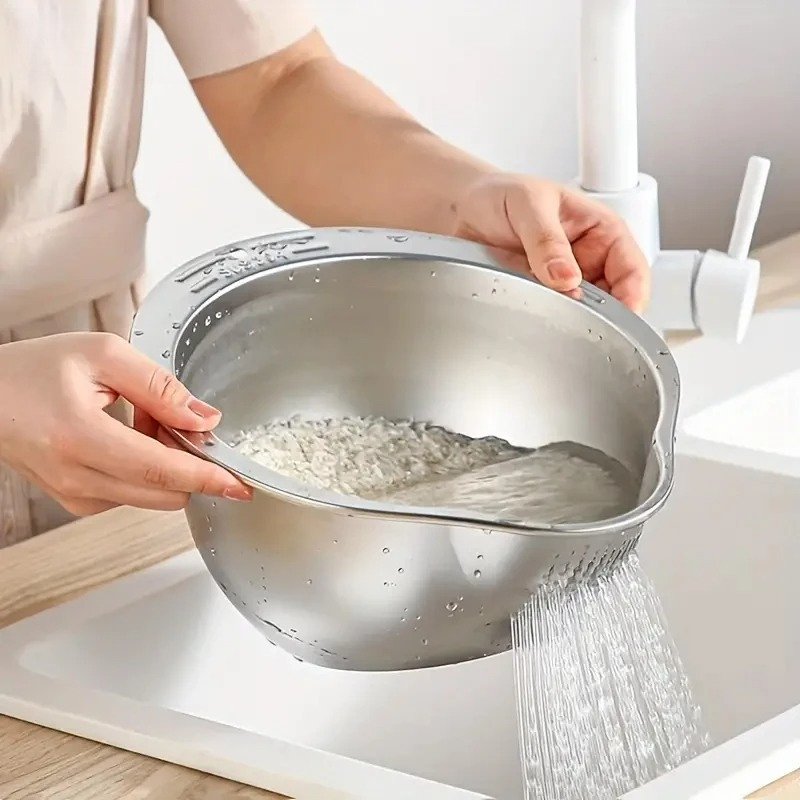 Meal Prep With Rice - Roestvrijstalen rijstwasser, vergiet, zeef, kom voor