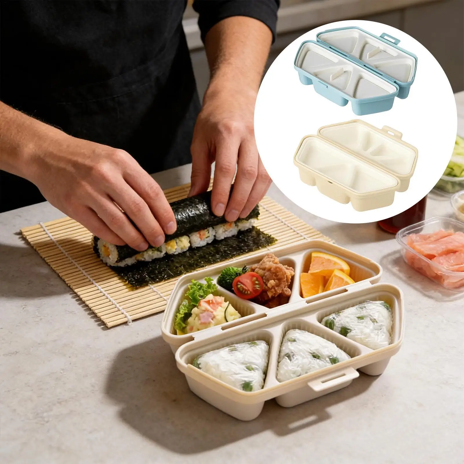 Meal Prep With Rice - Sushivormmaker 6-holtes driehoekige rijstbal-onigiri-vorm Bento Box
