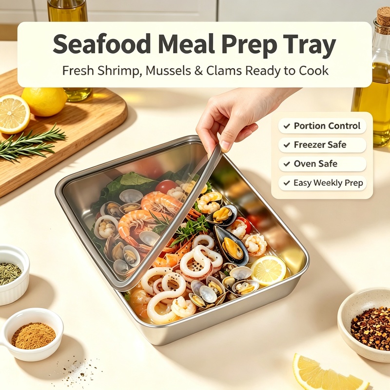 Roestvrijstalen vierkante bak  - Meal Prep Seafood recensie en prijs